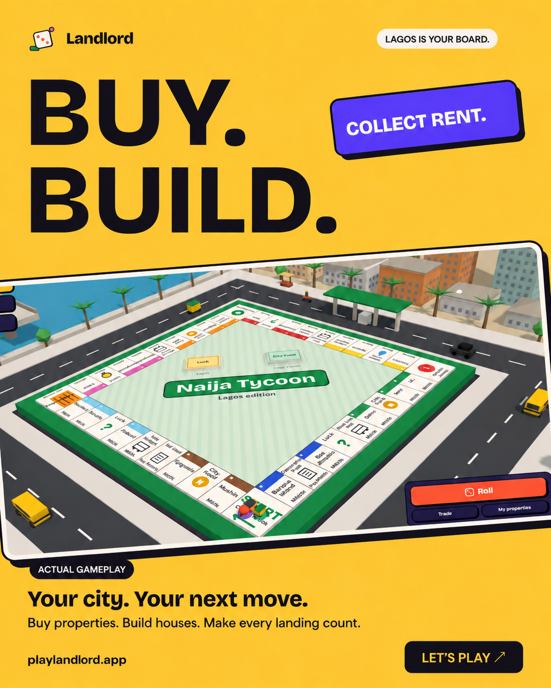 Landlord — Buy. Build. Collect rent. Lagos is your board.